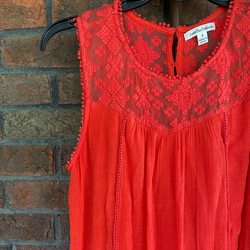 John Paul Richard red yoke lace flowy mini dress size Small - Picture 3 of 5